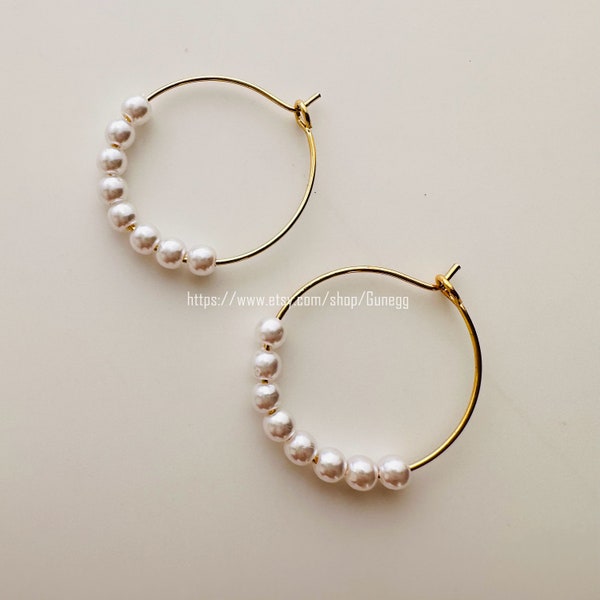 beads hoop earring endless hoops huggies dangle earring simple earrings everyday/gift for her/30mm