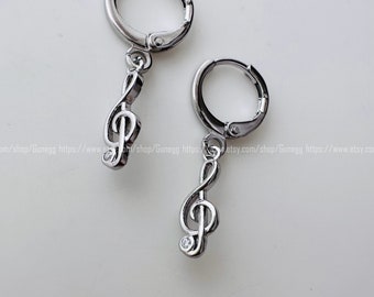 sterling silver music notes huggies, hoops, earrings, 1 pair, 25mm