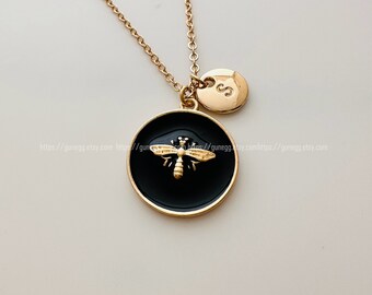 personalized initial bee necklace name necklace dainty delicate gold monogram necklace bridesmaid necklace