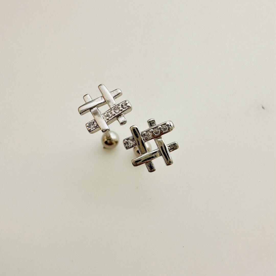 Hashtag Post Earrings Screw Back Earrings / 4mm Etsy