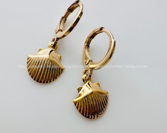 gold shell hoop earring endless hoops huggies dangle earring simple earrings everyday/gift for her