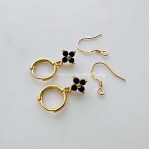 gold over sterling silver onyx flower hoop earring earring simple earrings everyday/gift for her / 21mm