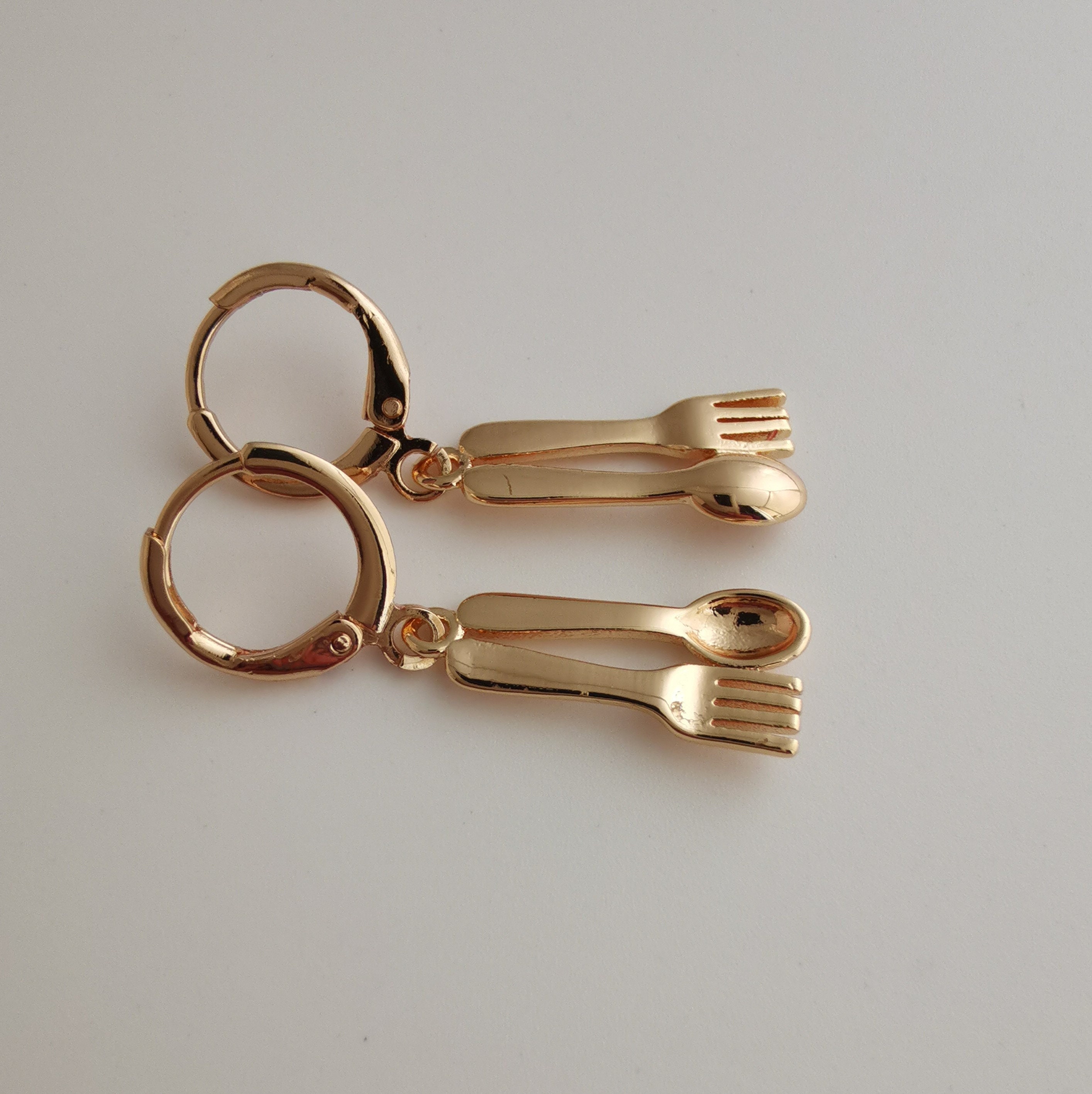 Gold Fork Spoon Hoop Earring Endless Hoops Huggies Dangle Etsy