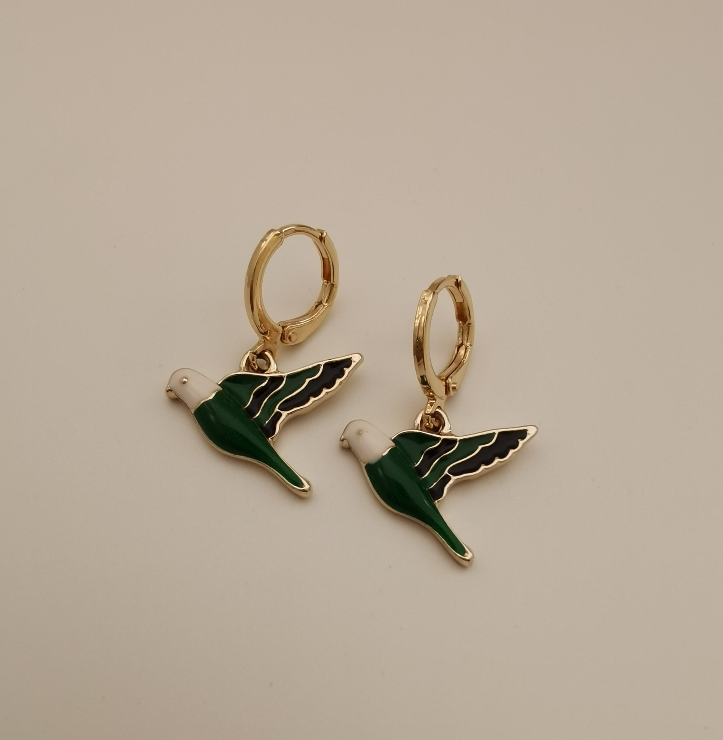 Gold bird hoop earring endless hoops huggies dangle earring Etsy