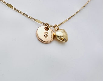 personalized initial heart necklace name necklace dainty delicate gold monogram necklace bridesmaid necklace