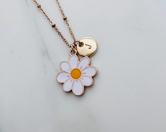 personalized initial flower necklace name necklace dainty delicate gold monogram necklace bridesmaid necklace