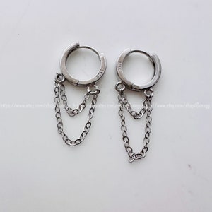 silver chain hoop earring endless hoops huggies dangle earring simple earrings everyday/gift for her