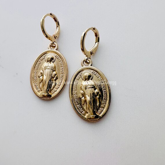 Gold virgin mary earrings sale