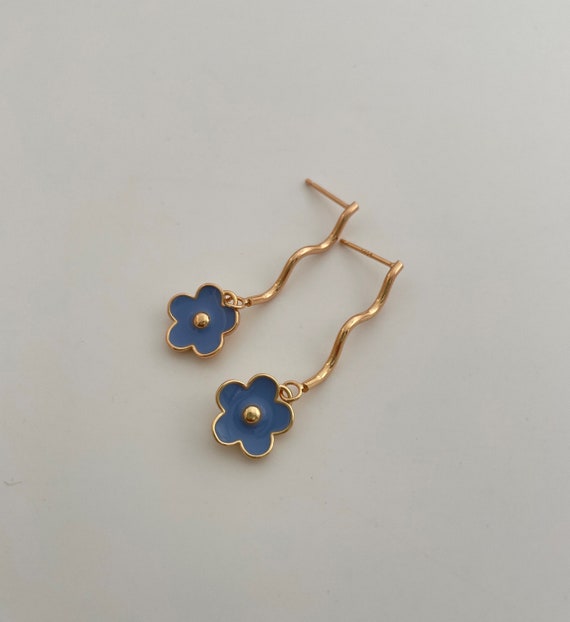 Gold flower stud earring dangle earring simple earrings | Etsy