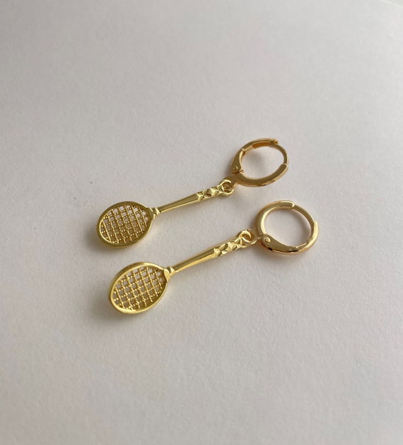 Gold tennis racket hoop earring endless hoops huggies 40mm Etsy