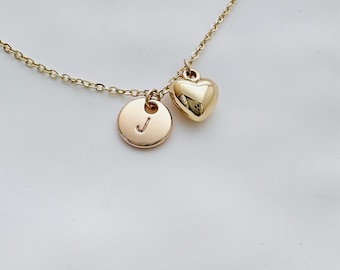 personalized initial heart necklace name necklace dainty delicate gold monogram necklace bridesmaid necklace