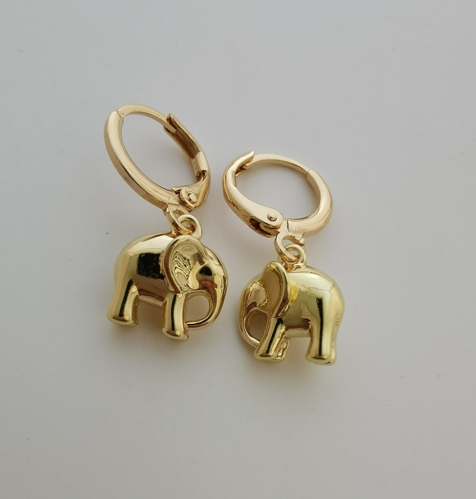 Gold Elephant Hoop Earring Endless Hoops Huggies Dangle Etsy