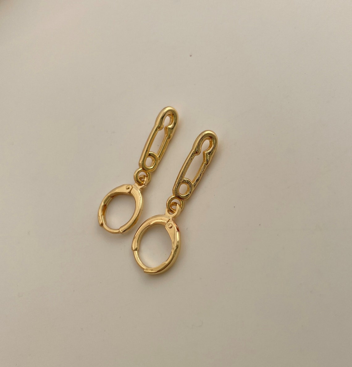 Gold Safety Pin Hoop Earring Endless Hoops Huggies Dangle Etsy