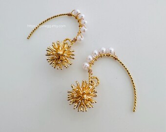 pearl earwires, dandelion earrings, 1 pair, 23mm