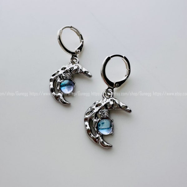 1 pair, moon hoops earring endless hoops huggies dangle earring simple earrings everyday/gift for her/