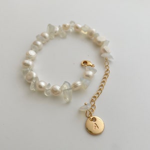 personalized initial freshwater pearl bracelet hand stamped bracelet gold monogram bracelet bridesmaid bracelet