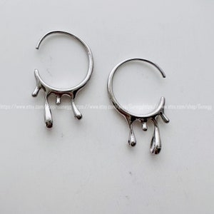 silver cubic zirconia drop hoop earring endless hoops huggies dangle earring simple earrings everyday/gift for her