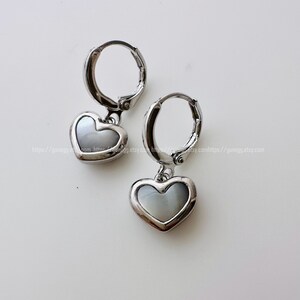 silver shell heart hoop earring endless hoops huggies dangle earring simple earrings everyday/gift for her