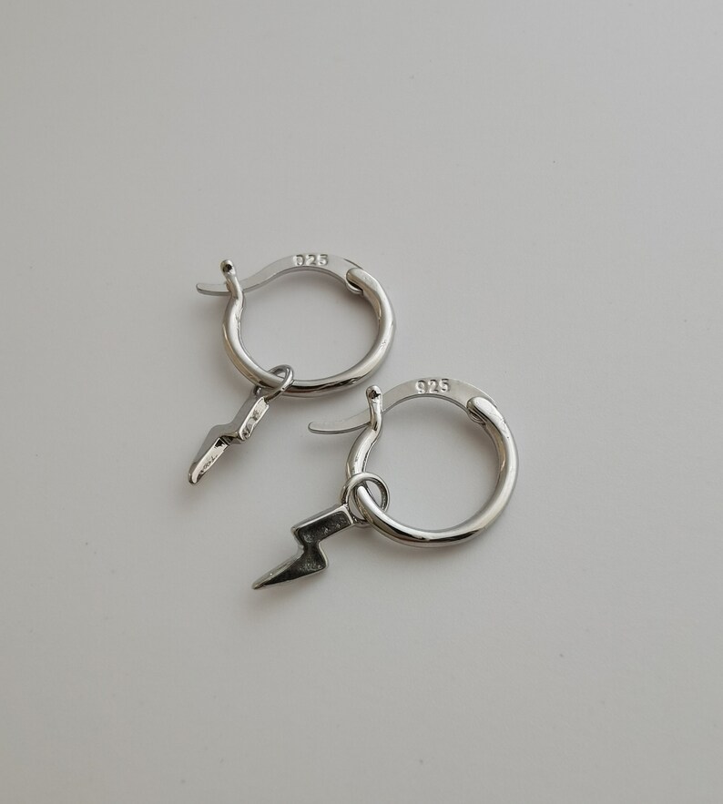 Silver Lightning Bolt Hoop Earring Endless Hoops Huggies Etsy UK