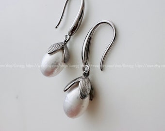 sterling silver pearl hook earring dangle earring simple earrings, 1 pair, 30mm