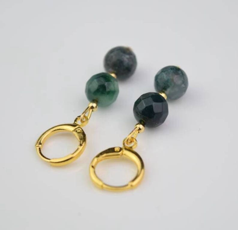 gold grass green moss agate gemstone hoop earring drop huggie earrings simple earrings everydaygift for her