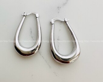 sterling silver geometry drop shaped hoop earring endless hoops huggies , 28mm, 1 pair