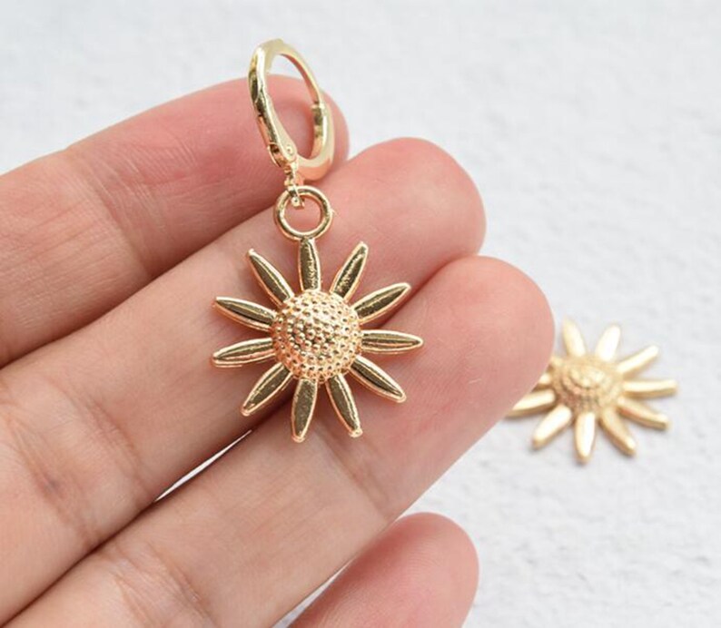Gold Hoop Earring Sunflower Hoops Endless Hoop Huggie Dangle Etsy