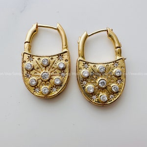 gold plated 28mm lock hoop earring endless hoops huggies simple earrings everyday/gift for her