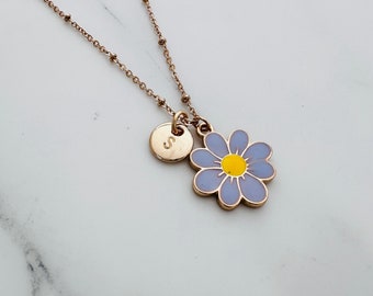 personalized initial flower necklace name necklace dainty delicate gold monogram necklace bridesmaid necklace