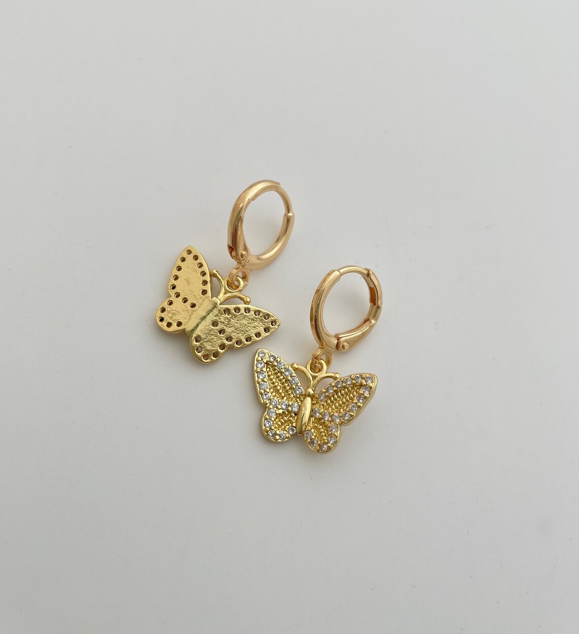 Gold Butterfly Hoop Earring Endless Hoops Huggies Dangle - Etsy