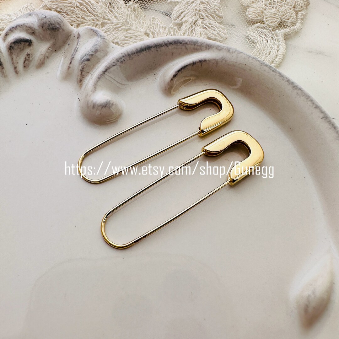Gold Safety Pin Hoop Earring Endless Hoops Huggies Dangle Etsy