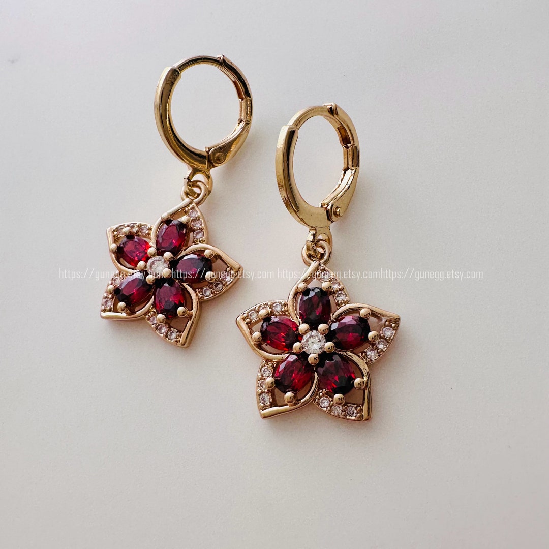 Gold Flower Hoop Earring Endless Hoops Huggies Dangle Earring Etsy