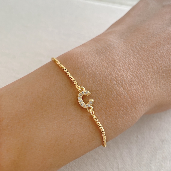 Personalized Initial Box Chain Bracelet Dainty Delicate Gold