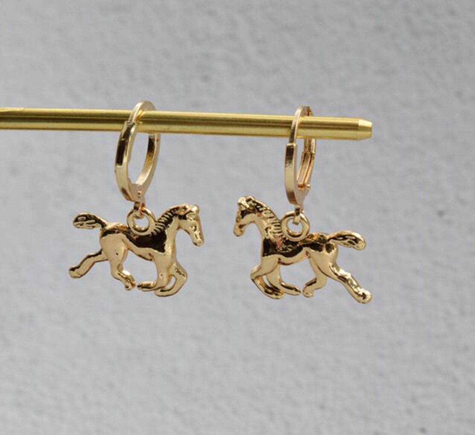 Gold Hoop Earring Horse Hoops Endless Hoop Huggie Dangle Etsy