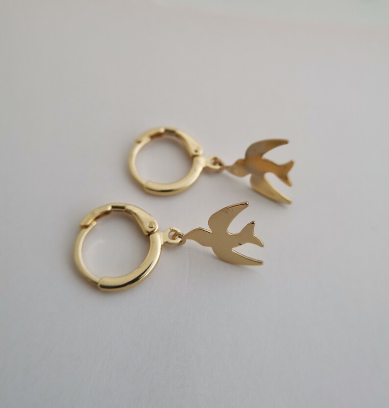 Gold Bird Hoop Earring Hoops Endless Huggies Dangle Simple Etsy