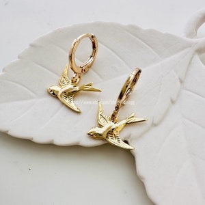 gold bird hoop earring endless hoops huggies dangle earring simple earrings everyday/gift for her