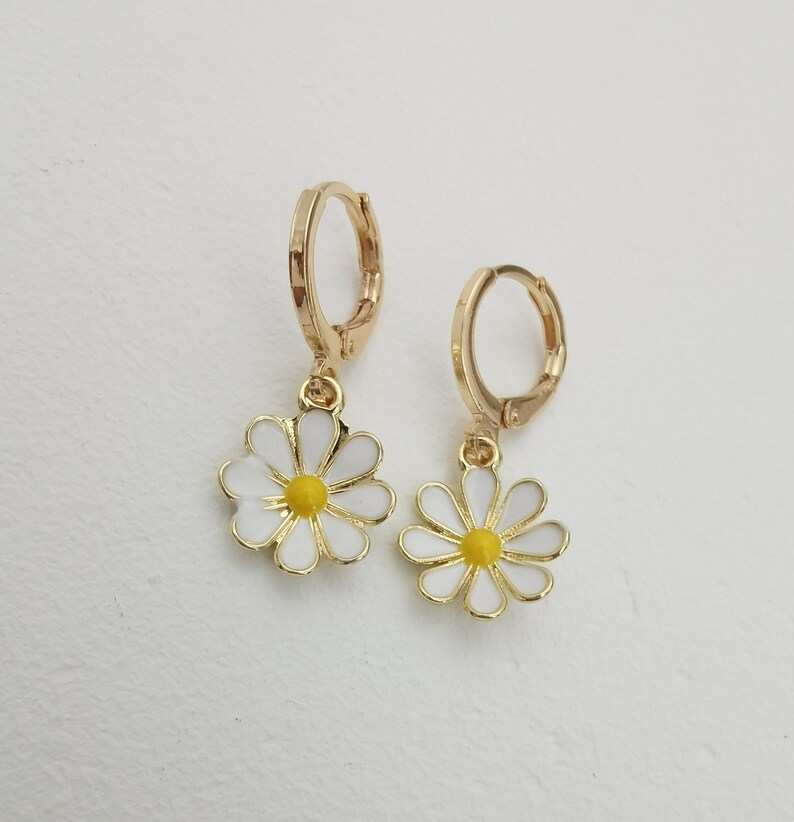 Gold Daisy Sunflower Hoop Earring Endless Hoops Huggies Dangle Etsy
