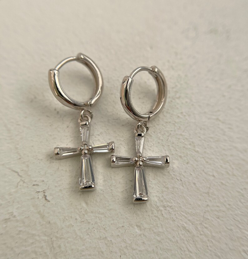 silver cross hoop earring endless hoops huggies dangle earring simple earrings everydaygift for her