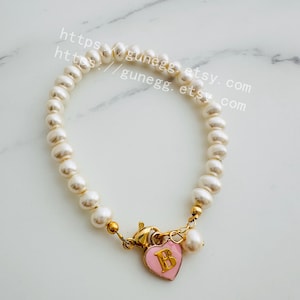 personligt initialarmband med snäckskalspärla, guldfärgat monogramarmband, brudtärnearmband, 19,5 cm/75 tum