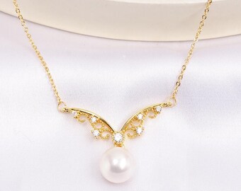 without pearl, with chain, necklace setting, 1 piece, chain 45cm, for 9mm bead