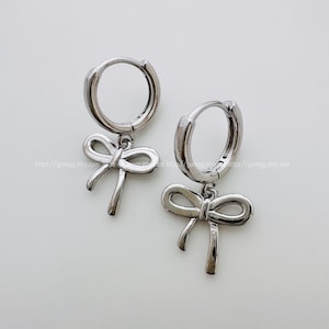 sterling silver 25mm bow hoop earring hoops ear wires ,1 pair