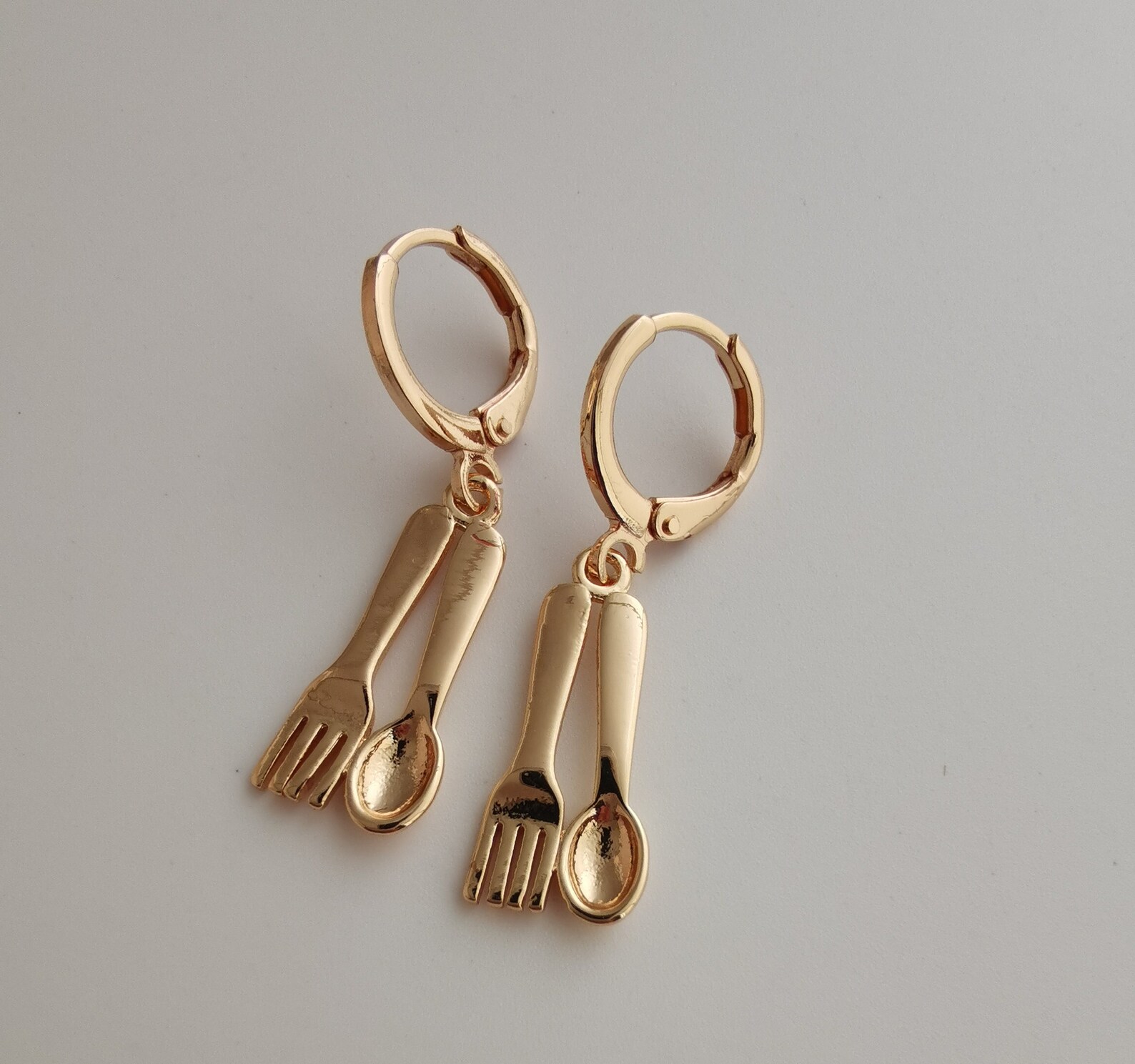 Gold Fork Spoon Hoop Earring Endless Hoops Huggies Dangle Etsy