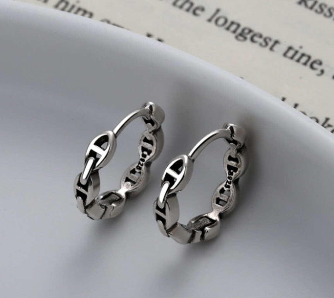 Sterling silver 14mm chain link hoop earring endless hoops Etsy