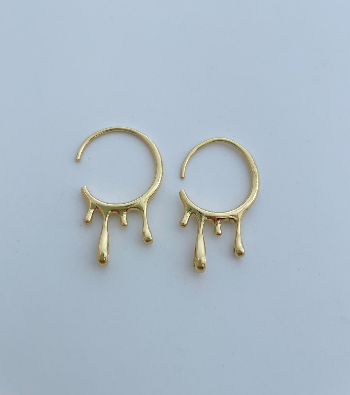 Gold dripping drips drop hoop earring endless hoops huggies Etsy