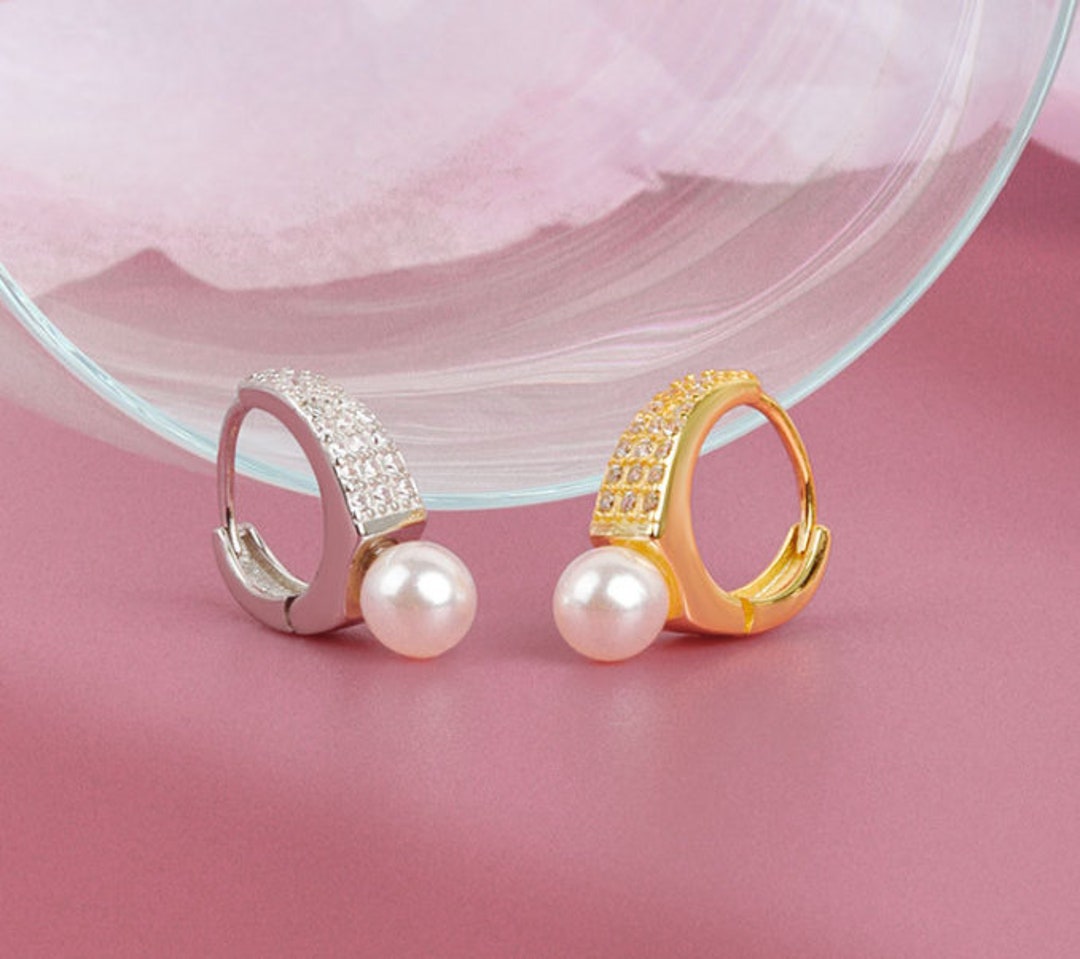 Pearl Drop Hoop Earring Endless Hoops Huggies 16mm Etsy