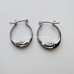 silver moon hoop earring endless hoops huggies dangle earring simple earrings everyday / 22mm