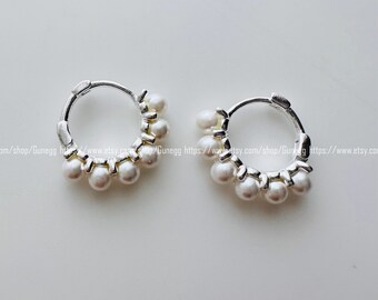 pearl hoop earring endless hoops earrings / 16mm