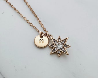 personalized initial star necklace name necklace dainty delicate gold monogram necklace bridesmaid necklace