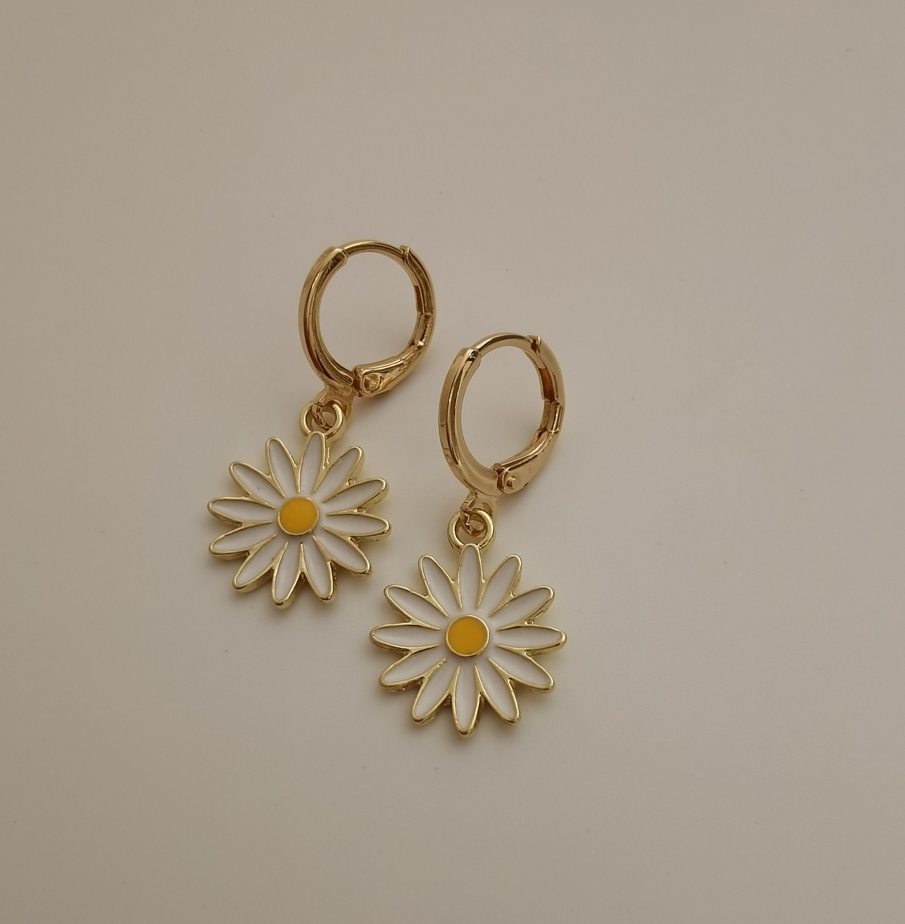 Gold Daisy Flower Sunflower Hoop Earring Endless Hoops Huggies - Etsy