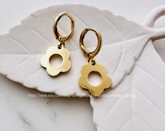 gold flower hoop earring endless hoops huggies dangle earring simple earrings everyday/gift for her